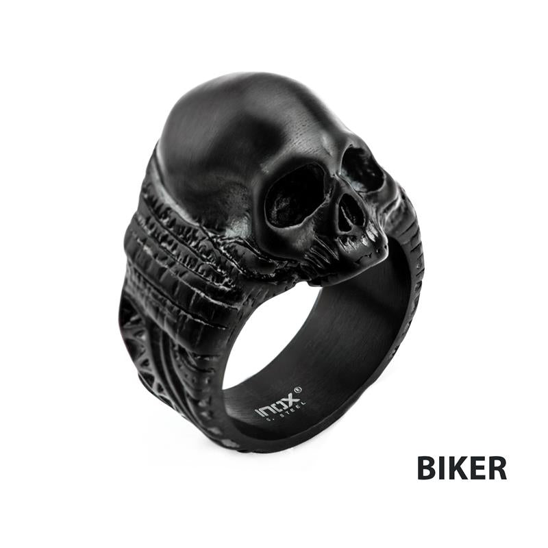 Steel Matte Black IP Skull Ring