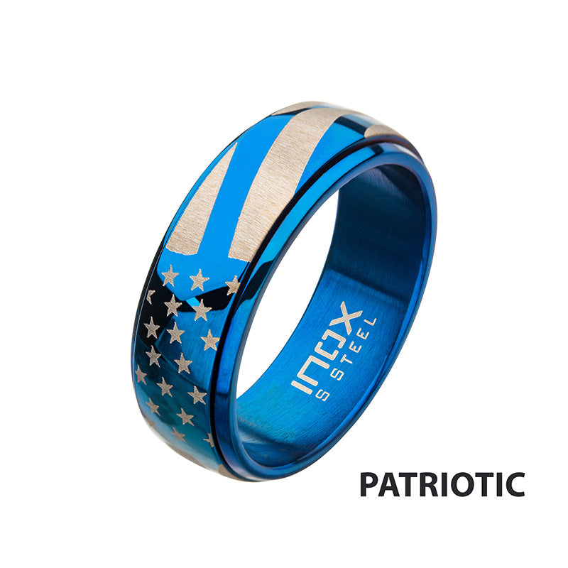 Steel & Blue IP Spinner American Flag Pride Ring