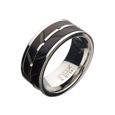 Steel & Black IP Raised Wave Ring