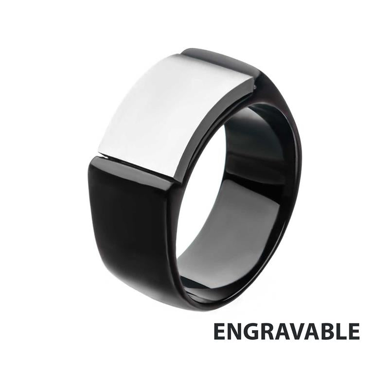Two-Tone Steel Black IP Engraveable Signet Ring