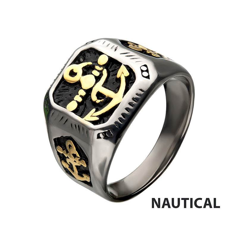 Steel Black Oxidized & Gold IP Signet Ring