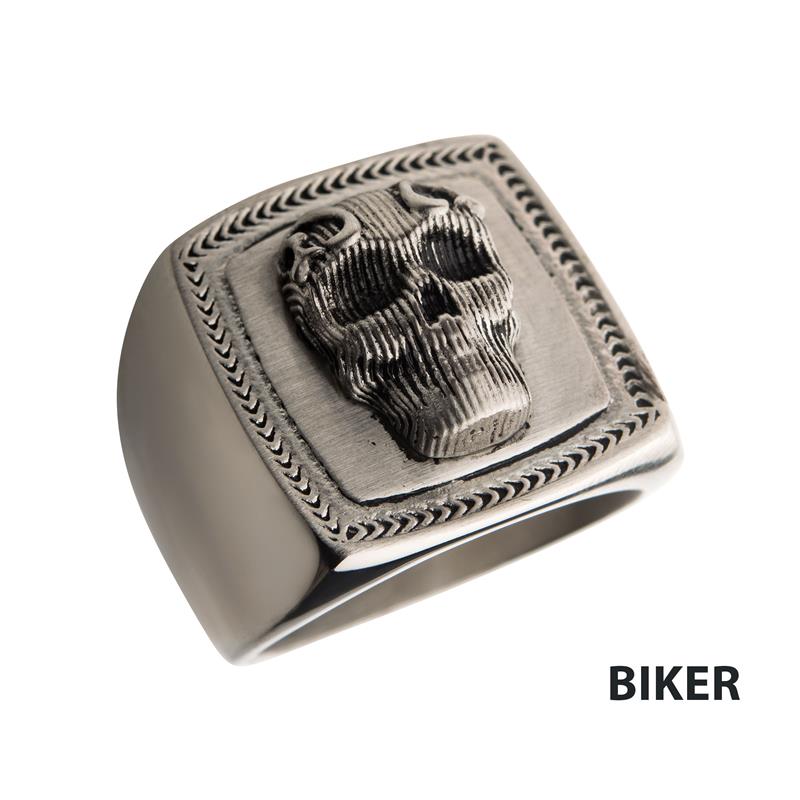 Black Oxidized Matte Steel 3D Skull Ring
