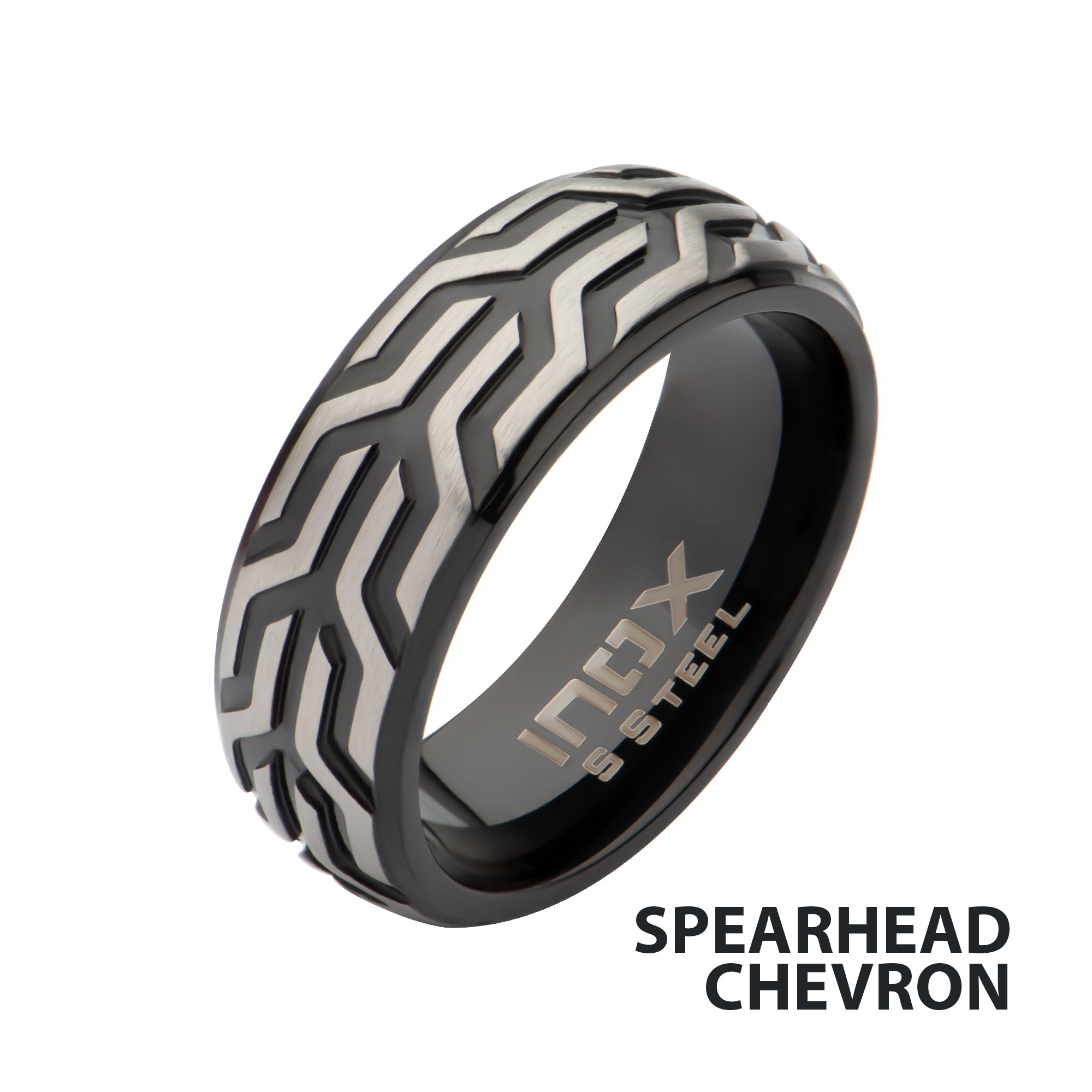 Black IP Steel Chevron Spearhead Comfort Fit Ring