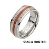Steel Deer Antler Sapele Wood Inlay Stag Comfort Fit Ring