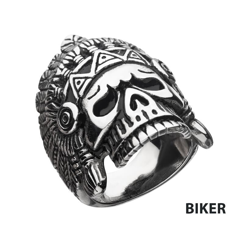 Oxidized Steel Chief Skull Ring