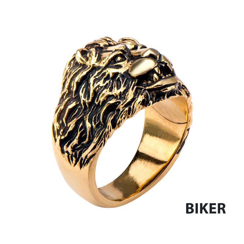 Steel Gold IP Lion Crest Ring