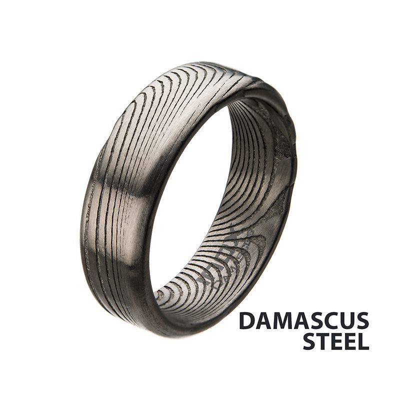 7mm Matte Damascus Steel Band Ring