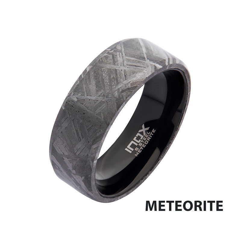 Solid Meteorite Inlay Black IP Ring