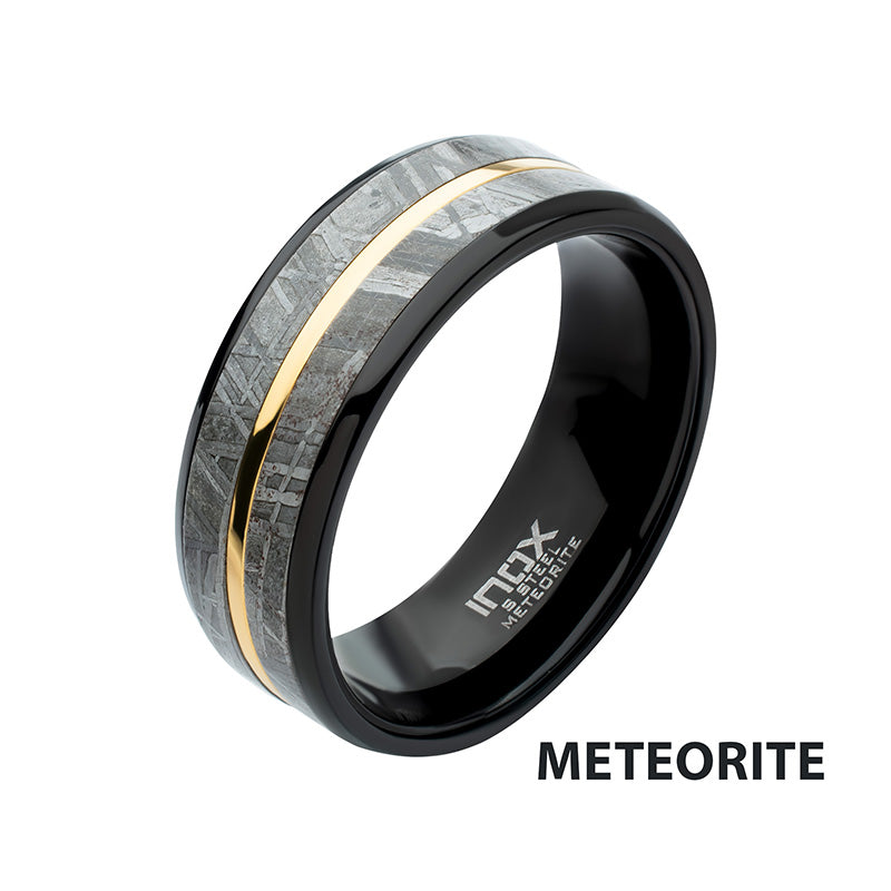 8mm Gold IP & Meteorite Inlay Black IP Comfort Fit Ring