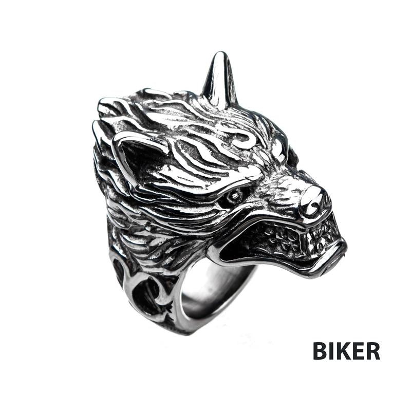 Steel 3D Wolf Ring