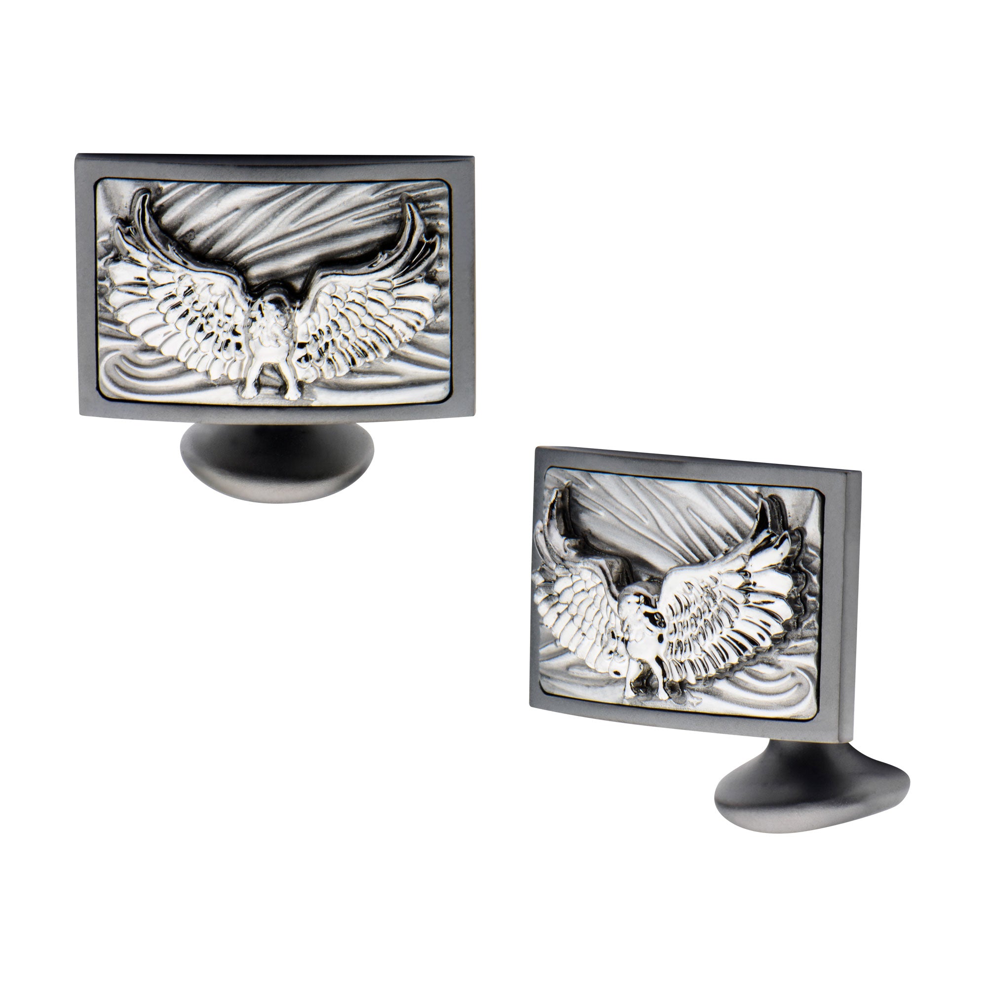 Sandblasted Gun Metal IP Eagle Pattern Cufflinks