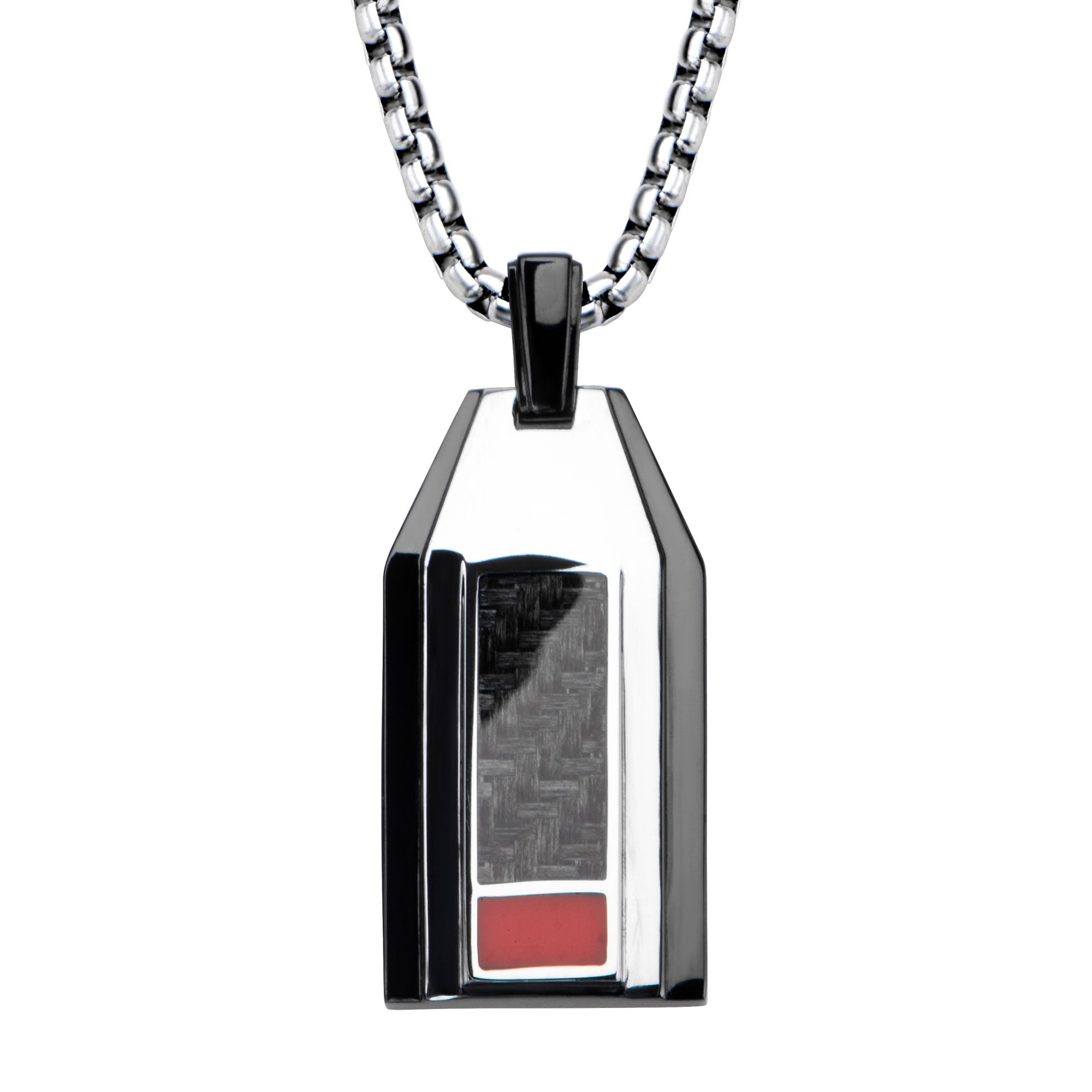 Polished Black IP Red Carbon Fiber Weave Pendant