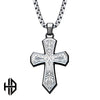Black IP Steel Scroll Pattern Cross Pendant