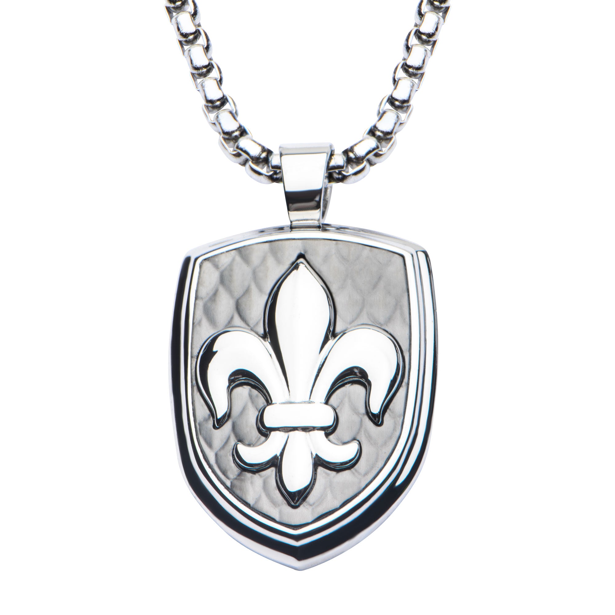 Polished Steel Fleur de Lis Accent on Brushed Gun Metal IP Pendant