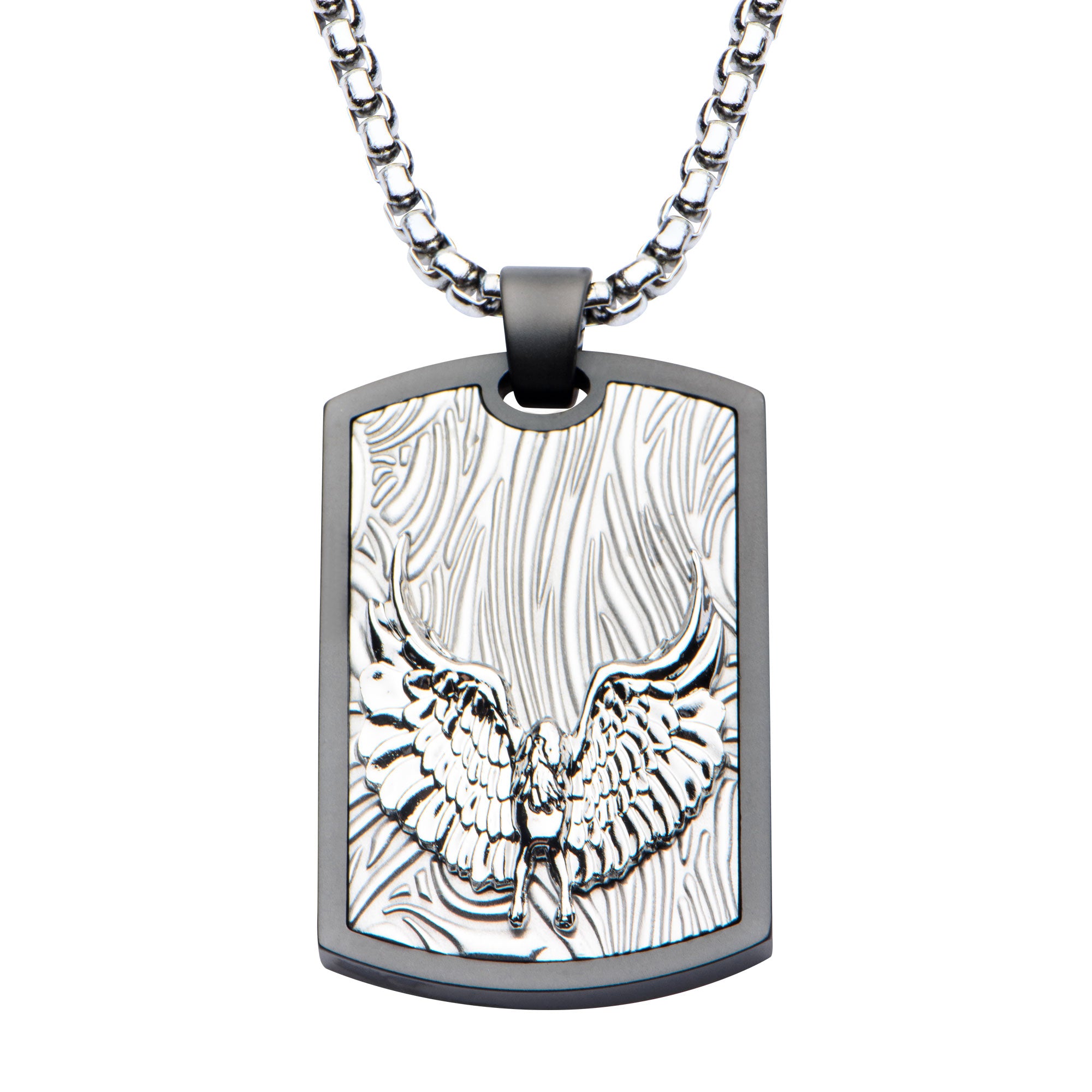Sandblasted Gun Metal IP Eagle Dog Tag Pendant