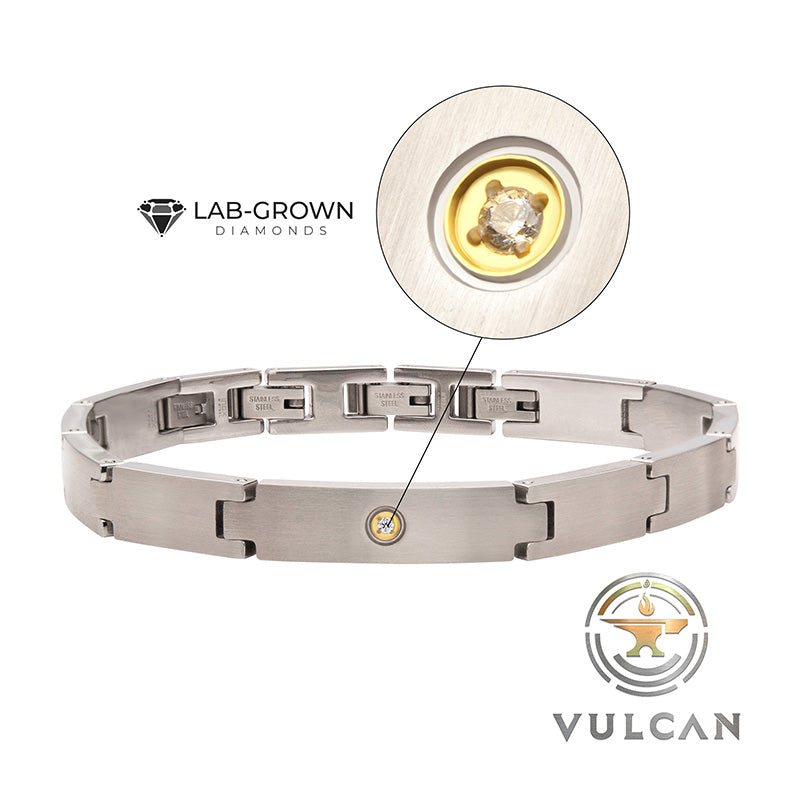1.6mm Clear Lab-Grown Diamond on Matte Steel Adjustable Link Bracelet