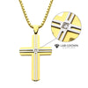 18K Gold IP Steel Lab-Grown Diamond Thin Line Layered Cross Pendant