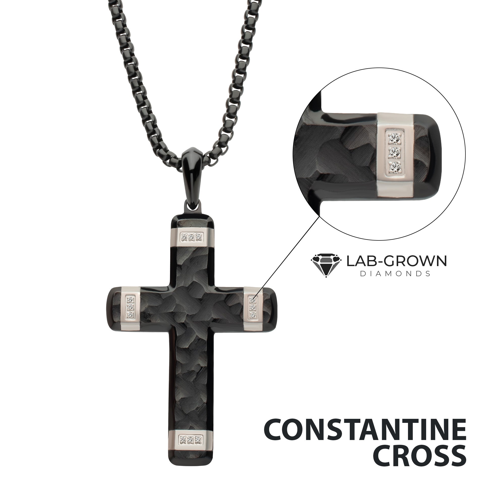 Black IP Carved Steel Large Cross Pendant