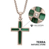 Matte Steel Malachite Stone Inlay Cross Pendant