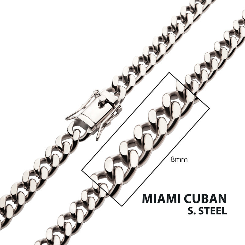 8mm Steel Miami Cuban Chain Necklace
