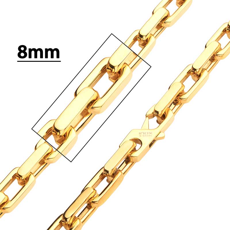 8mm Polished 18K Gold IP Steel Paperclip Chain Heavy Link Necklace