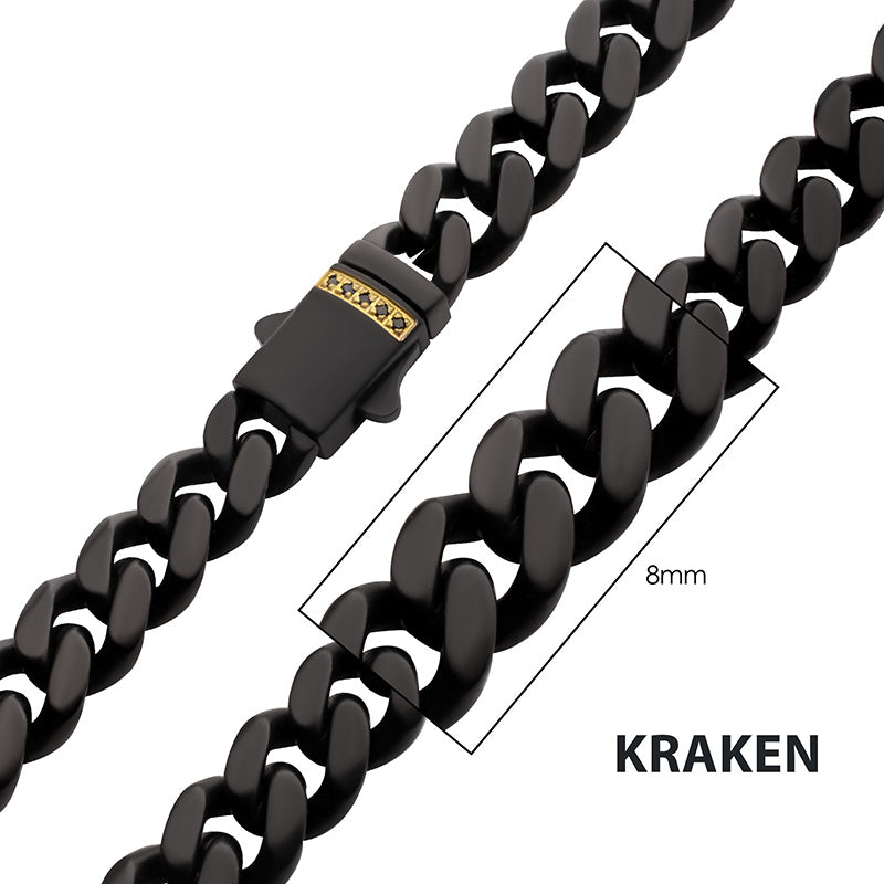 8mm Black IP Steel Matte Miami Cuban Chain Necklace