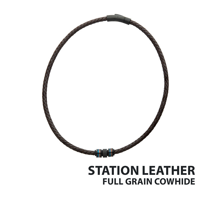 Brown Cowhide Leather Braided Necklace