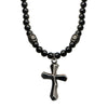 Black Onyx Beads Cross Pendant Necklace