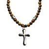 Tiger Eye Beads Cross Pendant Necklace