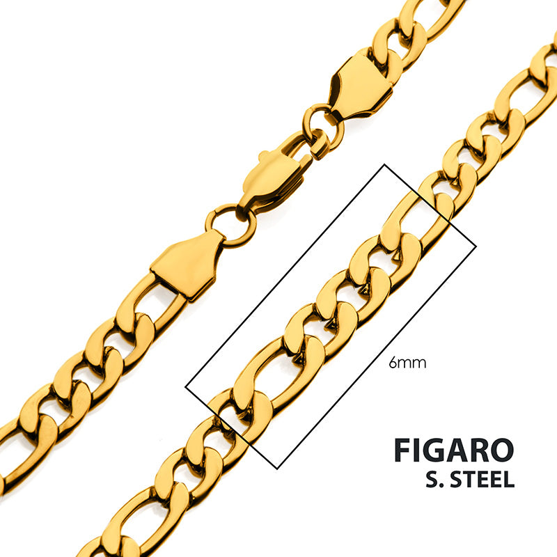 6mm 18K Gold IP Figaro Chain Necklace
