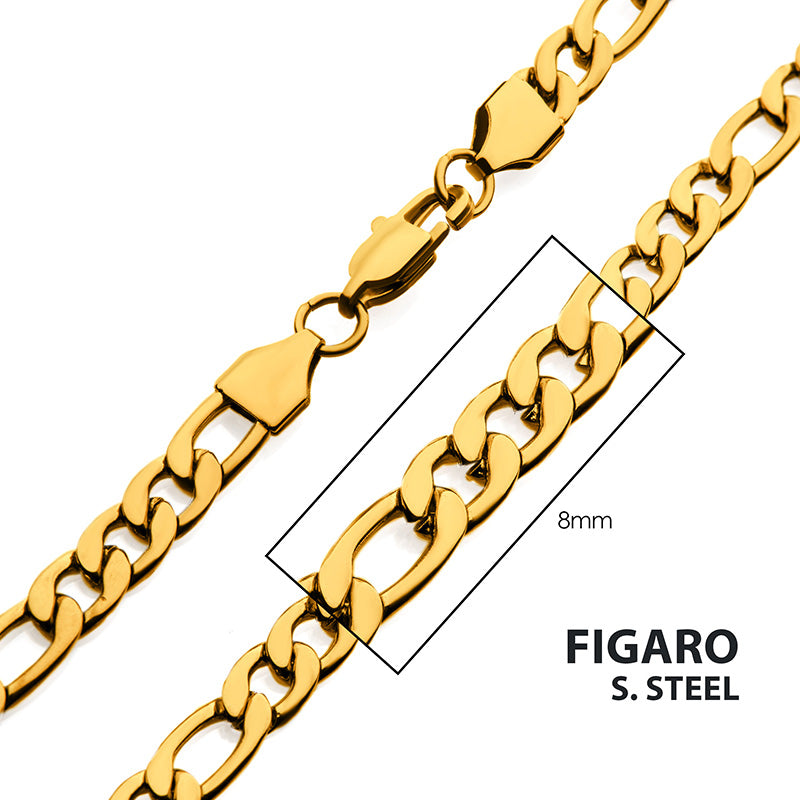 8mm 18K Gold IP Figaro Chain Necklace
