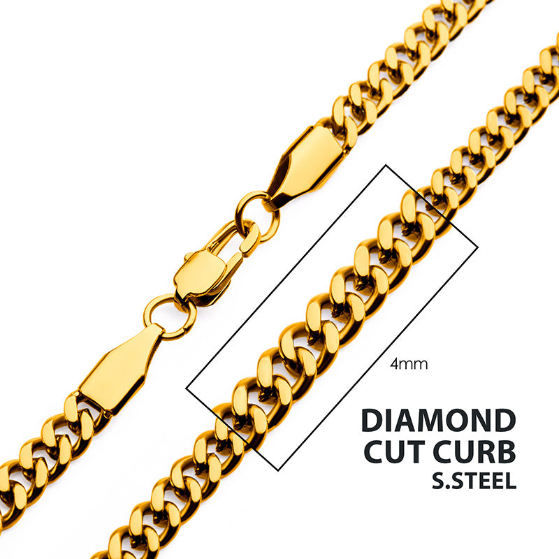 4mm 18K Gold IP Diamond Cut Curb Chain Necklace