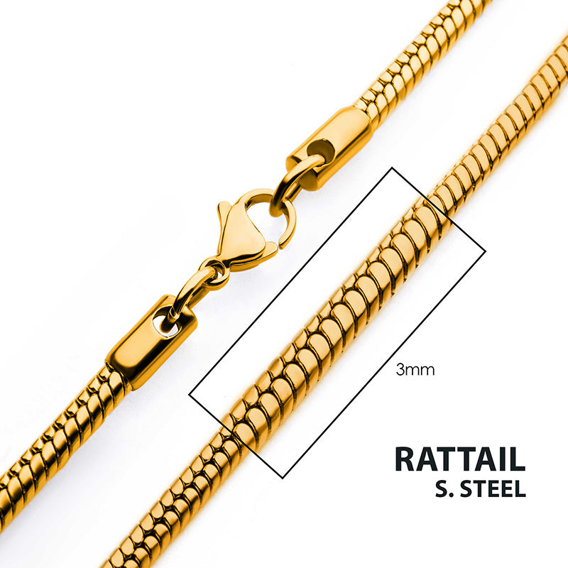 3mm 18K Gold IP Rattail Chain Necklace