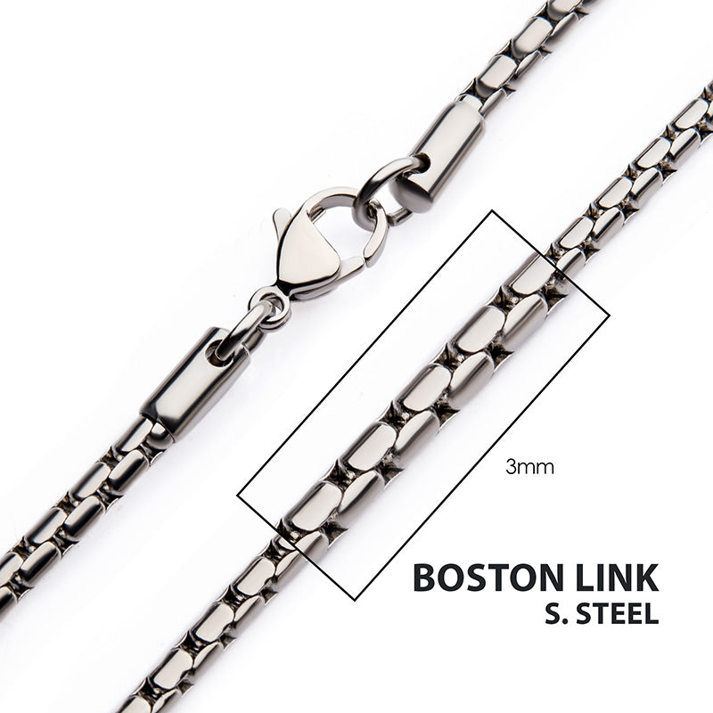 3mm Steel Boston Link Chain Necklace