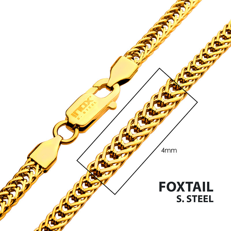 4mm 18K Gold IP Foxtail Chain Necklace