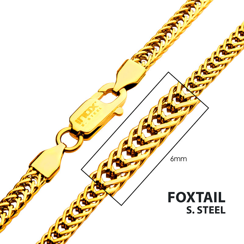 6mm 18K Gold IP Foxtail Chain Necklace