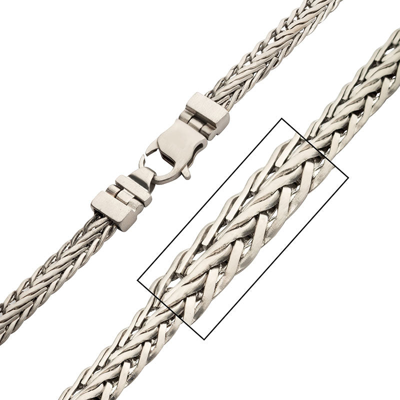 Brushed Matte Steel Double Diamond Cut Spiga Chain Necklace