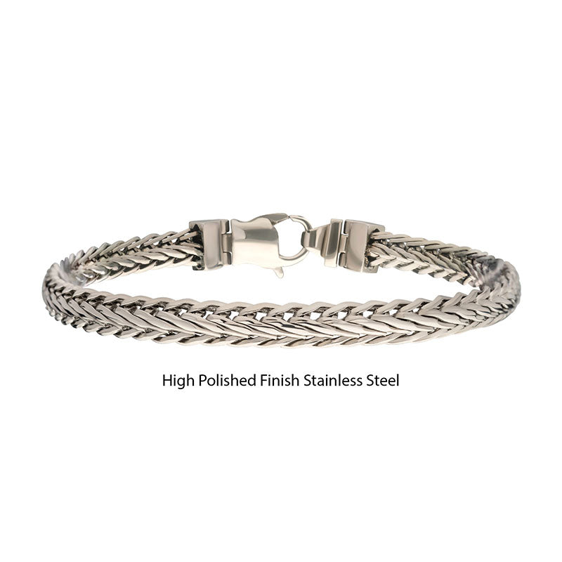 Polished Steel Double Diamond Cut Spiga Chain Bracelet