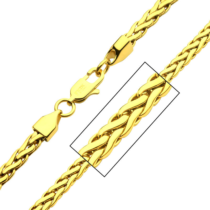 5mm 18K Polished Gold IP Steel Spiga Chain Necklace