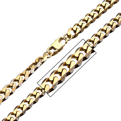 Steel Gold IP 8mm Curb Chain Necklace