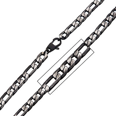 Steel Black IP Diamond Cut Figaro Chain Necklace