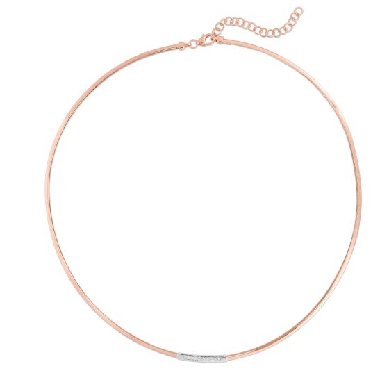 14K Rose Gold Skinny Omega Diamond Bar Necklace