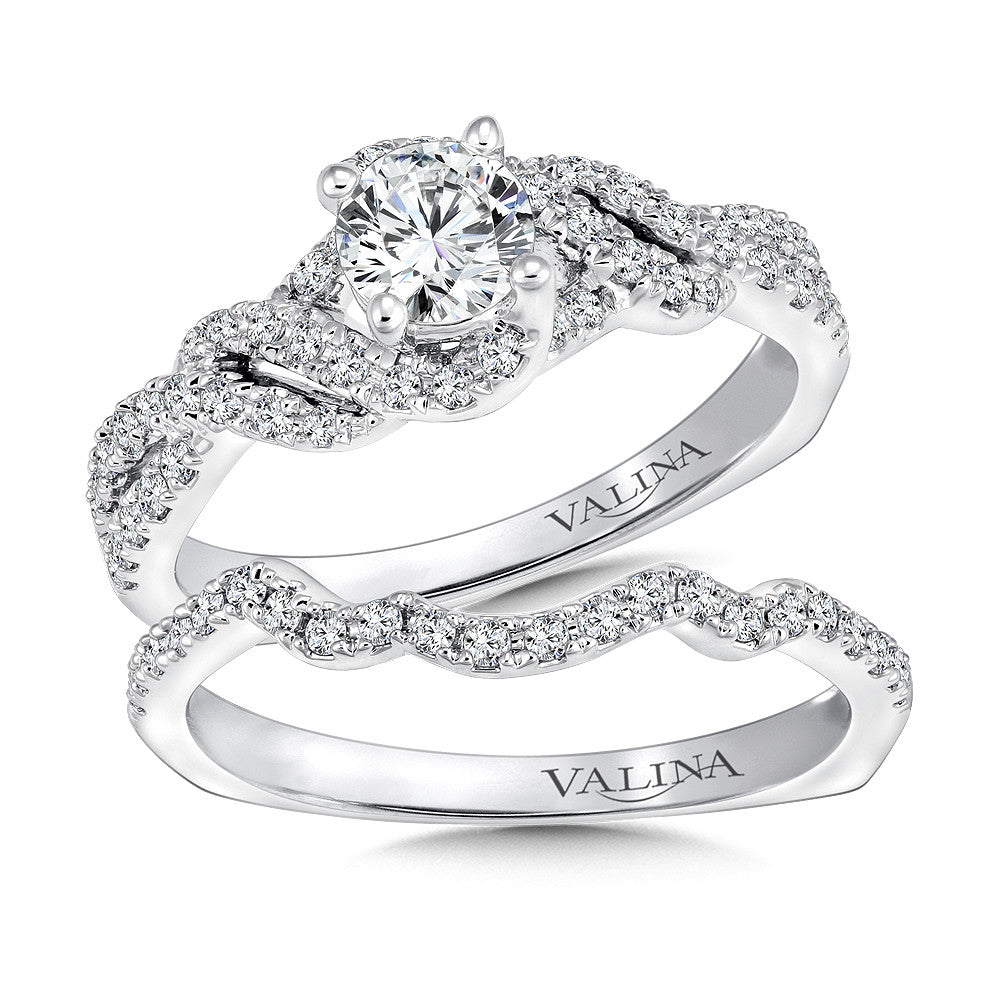 True-Fit Wedding Band to 14K White Gold Twist Diamond Engagement Ring