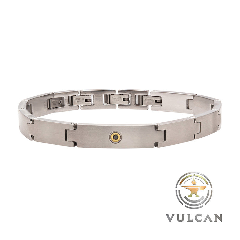 1.6mm Black Sapphire Gem on Matte Steel Adjustable Link Bracelet