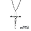 Steel Black Sapphire Gem Jesus Christ Crucifix Cross Pendant