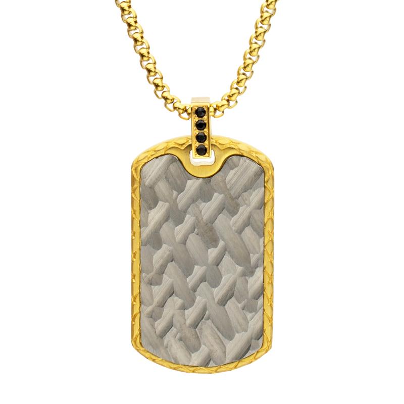 18K Gold IP Steel Chiseled Dog Tag Pendant