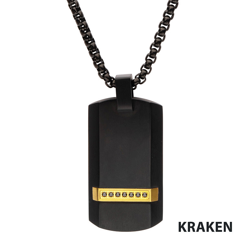Black IP Steel Black Sapphire Gem Dog Tag Pendant