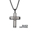 Black IP Steel Black Sapphire Gem Cross Pendant