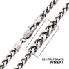 4mm Italy Silver Black Rhodium Plated Brushed Satin Finish Wheat Chain Necklace