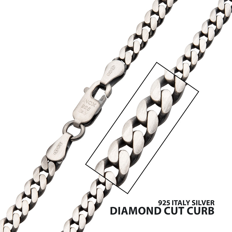 3.6mm Italy Silver Black Rhodium Plated Satin Finish Diamond Cut Curb Chain Necklace
